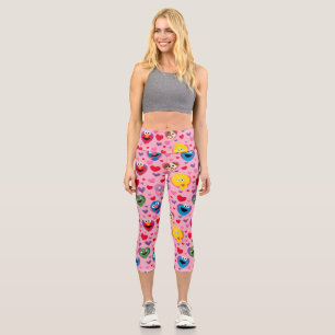 Sesame Street Valentine Hearts Pattern Capri Leggings