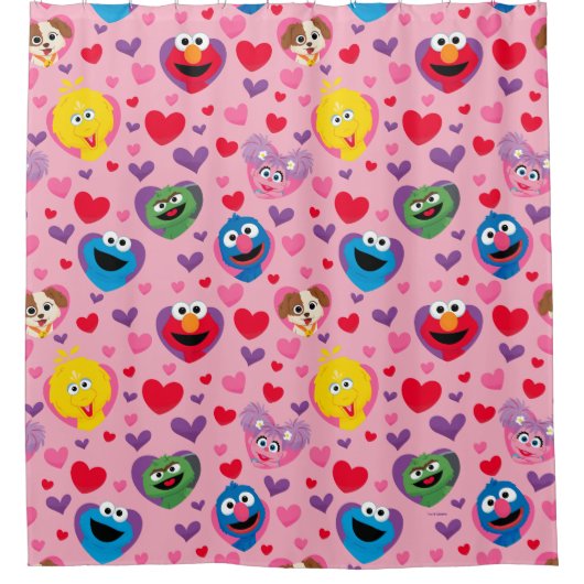 Sesame Street Valentine Hearts Pattern Duschvorhang (Vorderseite)