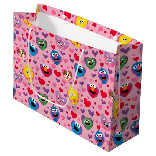 Sesame Street Valentine Hearts Pattern Große Geschenktüte (Vorderseite Schrägansicht)