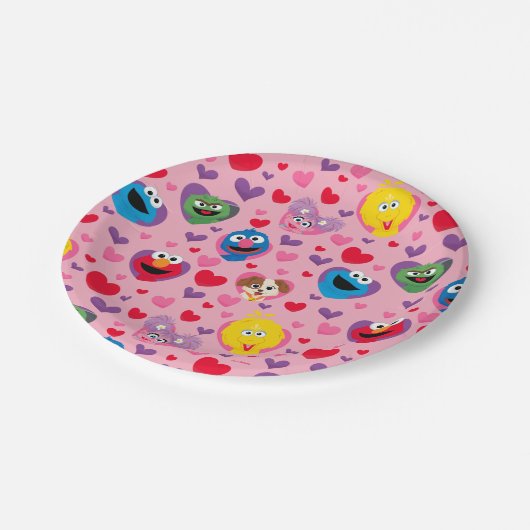 Sesame Street Valentine Hearts Pattern Pappteller (Schrägansicht)