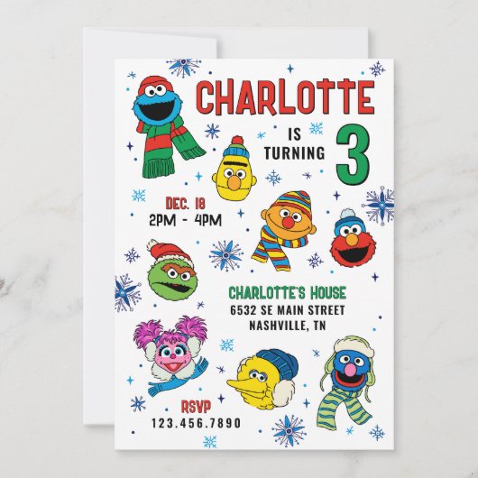 Sesame Street Winter Snowflakes Geburtstag Einladung (Vorderseite)