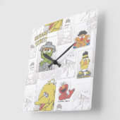 Sesame StreetVintage Comic Pattern Quadratische Wanduhr (Winkel)