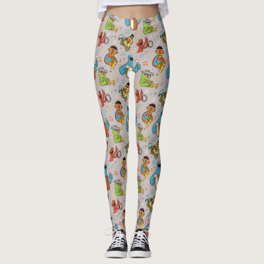 Sesamstraße Band Grau Muster Leggings (Vorderseite)