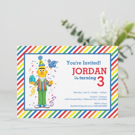 Sesamstraße | Bert Striped Geburtstag Einladung (Stehend Vorderseite)