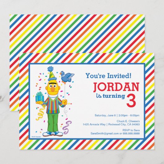 Sesamstraße | Bert Striped Geburtstag Einladung (Vorne/Hinten)