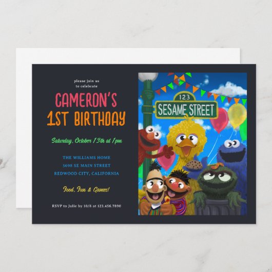 Sesamstrasse-Charakter Geburtstagsdarstellung Einladung (Vorne/Hinten)