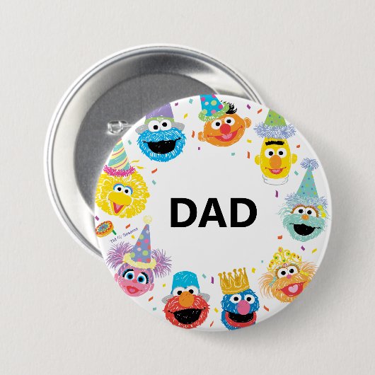 Sesamstraße Confetti Birthday Child's Vater Button (Vorne & Hinten)