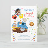 Sesamstraße | Cookie Monster Cake Foto Geburtstag Einladung (Stehend Vorderseite)
