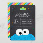 Sesamstraße | Cookie Monster Chalkboard Geburtstag Einladung (Vorne/Hinten)