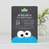 Sesamstraße | Cookie Monster Chalkboard Geburtstag Einladung (Stehend Vorderseite)
