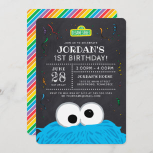 Sesamstraße Cookie Monster Chalkboard Geburtstag Einladung