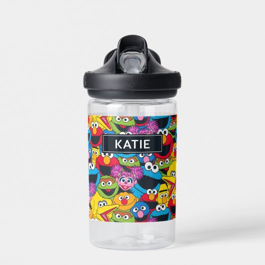 Sesamstraße Crew Pattern | Name hinzufügen Trinkflasche (Vorne)