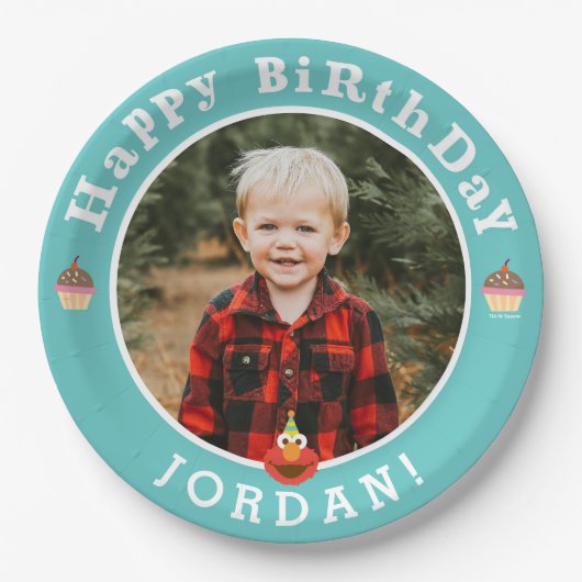 Sesamstraße | Elmo - Cupcake & Confetti Geburtstag Pappteller (Vorderseite)