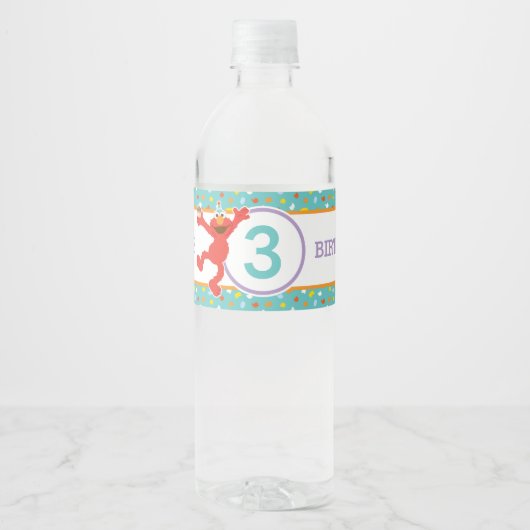 Sesamstraße | Elmo - Cupcake & Confetti Geburtstag Wasserflaschenetikett (Vorderseite)