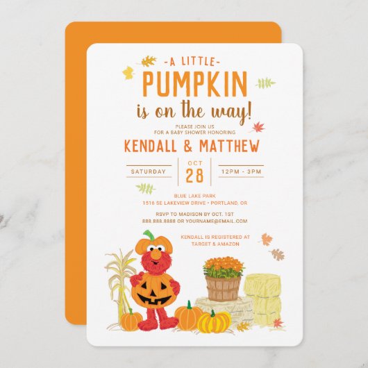 Sesamstraße - Elmo | Herbsternte Kinderdusche Einladung (Vorne/Hinten)