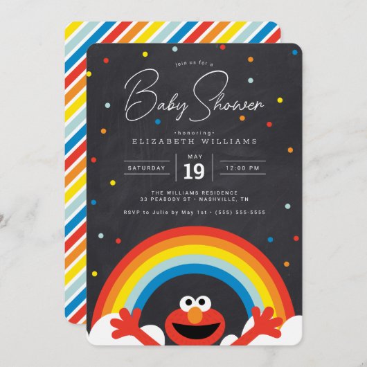 Sesamstraße | Elmo Rainbow Baby Shower Einladung (Vorne/Hinten)