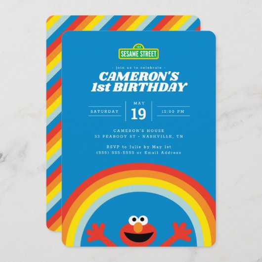 Sesamstraße | Elmo Rainbow Birthday Einladung (Vorne/Hinten)