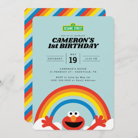 Sesamstraße | Elmo Rainbow Birthday Einladung (Vorne/Hinten)