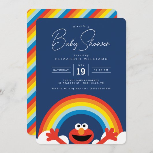 Sesamstraße | Elmo Rainbow Boy Baby Shower Einladung (Vorne/Hinten)