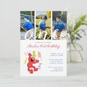 Sesamstraße | Elmo - Regenbogen 1. Geburtstag Foto Einladung (Stehend Vorderseite)