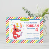 Sesamstraße | Elmo - Regenbogen 4. Geburtstag Einladung (Stehend Vorderseite)