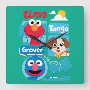 Sesamstraße   Elmo, Tango, & Grover Park Graphic Quadratische Wanduhr