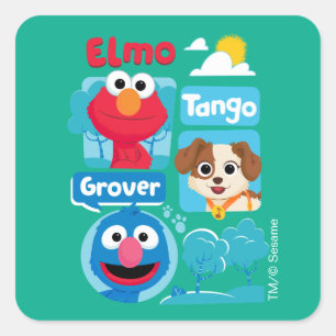 Sesamstraße Elmo, Tango, & Grover Park Graphic Quadratischer Aufkleber