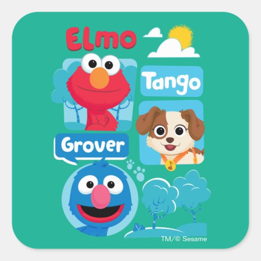 Sesamstraße | Elmo, Tango, & Grover Park Graphic Quadratischer Aufkleber (Vorderseite)
