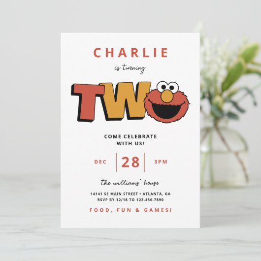Sesamstraße | Elmo - Zweiter Geburtstag Einladung (Stehend Vorderseite)