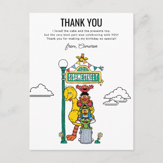 Sesamstraße-Figuren & Straßenschild Danke P Postkarte (Vorderseite)