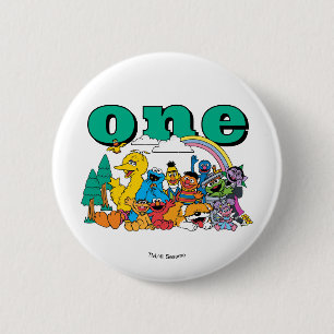 Sesamstraße-Figuren & Straßenschild-Geburtstags-Bu Button