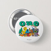 Sesamstraße-Figuren & Straßenschild-Geburtstags-Bu Button (Vorne & Hinten)