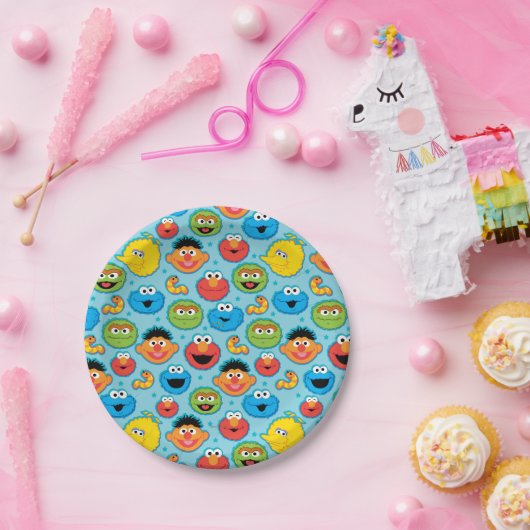 Sesamstraße gegenüber Muster in blau Pappteller (Party)