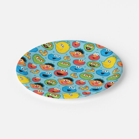 Sesamstraße gegenüber Muster in blau Pappteller (Schrägansicht)