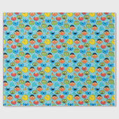 Sesamstraße-Gesichter-Muster auf Blau Geschenkpapier (Flach)