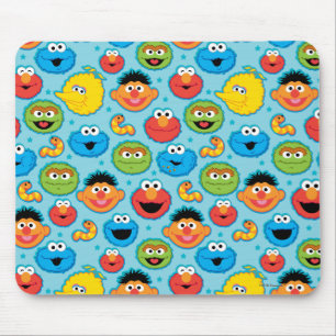 Sesamstraße-Gesichter-Muster auf Blau Mousepad