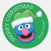 Sesamstraße | Grover Frohe Weihnachtsgeschenke Tag Runder Aufkleber (Vorderseite)