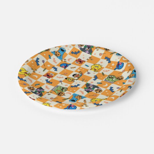 Sesamstrasse Halloween Kegelmuster Pappteller (Schrägansicht)