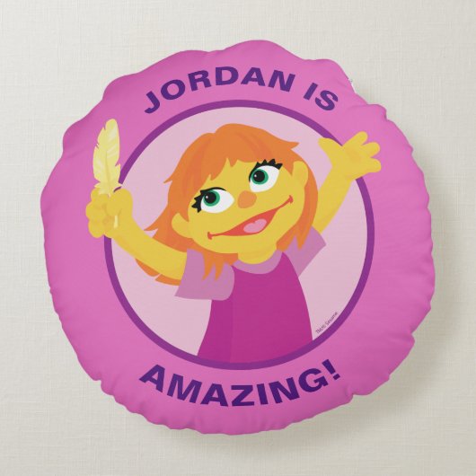 Sesamstraße Julia Holding Feather Rundes Kissen (Rückseite)