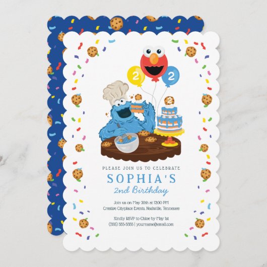 Sesamstraße | Krümelmonster Geburtstagskuchen Einladung (Vorne/Hinten)