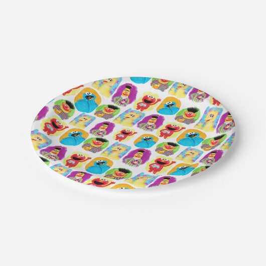Sesamstraße-Muster Pappteller (Schrägansicht)