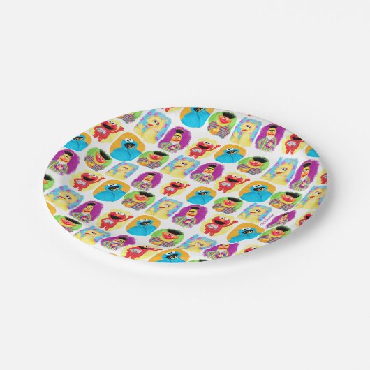 Sesamstraße-Muster Pappteller (Schrägansicht)