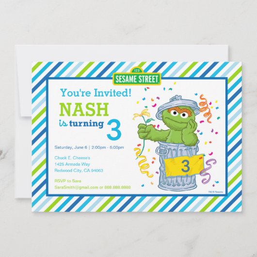Sesamstraße Oscar der Grouch gestreift Geburtstag Einladung (Vorderseite)