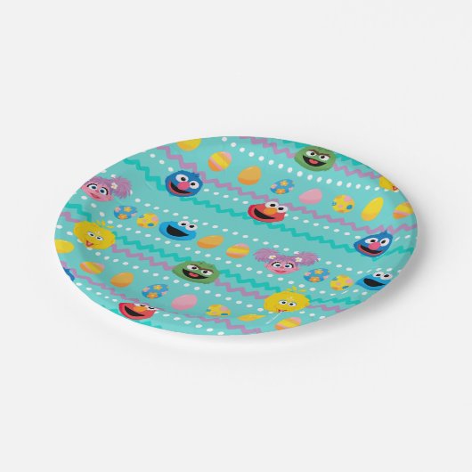 Sesamstraße Ostereier Muster Pappteller (Schrägansicht)