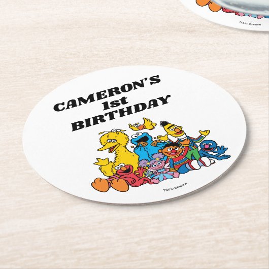 Sesamstraße Pals 1. Geburtstag Runder Pappuntersetzer (Angewinkelt)