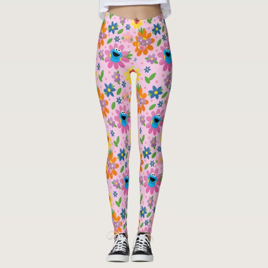 Sesamstraße Pink Floral Muster Leggings (Vorderseite)