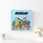 Sesamstraße | Regenbogenwelle | Name hinzufügen Quadratische Wanduhr (Zuhause)