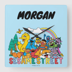 Sesamstraße Regenbogenwelle Name hinzufügen Quadratische Wanduhr