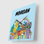 Sesamstraße | Regenbogenwelle | Name hinzufügen Quadratische Wanduhr (Winkel)