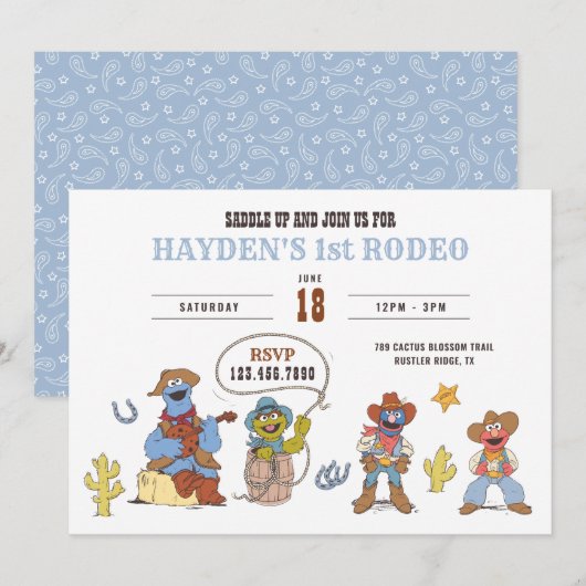 Sesamstraße Rodeo-Cowboy-Geburtstag Einladung (Vorne/Hinten)